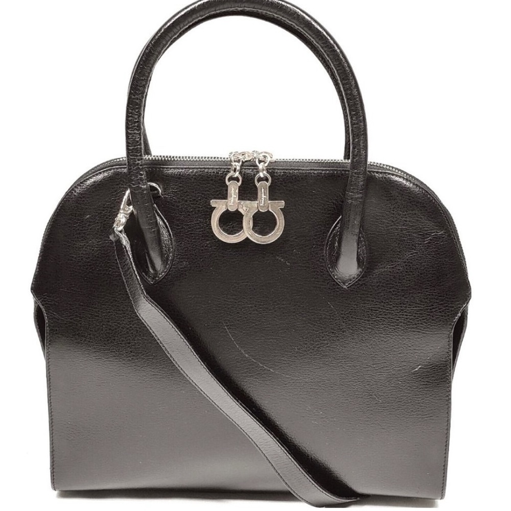 FERRAGAMO 2-Way Gancini Leather Convertible Handbag Crossbody Shoulder Bag